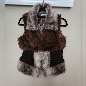 Faux Fur Zipper Vest ~BROWN ~ONE SIZE